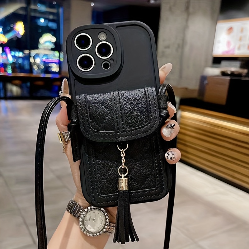 TEMU Phone Case - Crossbody Tassel Card Bag Suitable For Iphone 15/14 All-inclusive Soft Shell For Iphone 12 Fashion Trend Suitable For 16 Pro