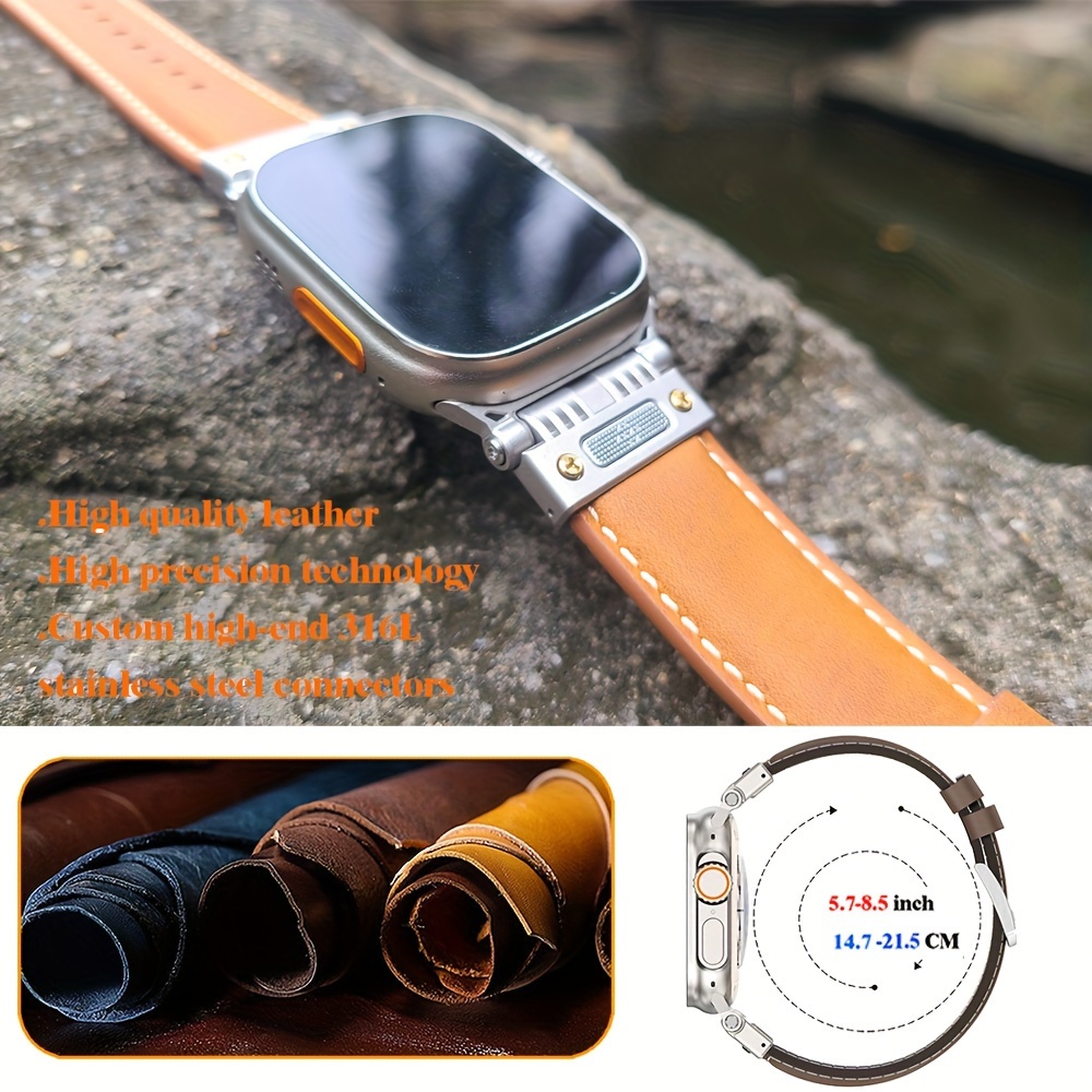 Genuine Band for Apple Watch Ultra 3/2/1 (49mm), Series11/10 (46mm), Series 9-1(45mm/44mm/42mm) & SEwith Rugged Stainless Steel Metal Connectors - Men's Strap
