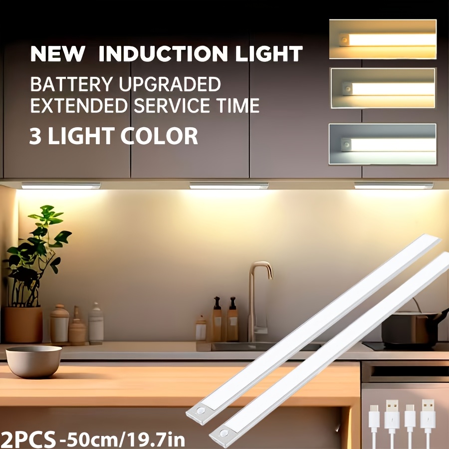 2pcs Led Night Light, Wireless Cabinet Light, Motion Sensor, Brightness Dimmable, Ultra-thin Magnetic Wardrobe Light, Usb Rechargeable, For Kitchen Closets, Under Counters, Shelves, Stairs Lighting