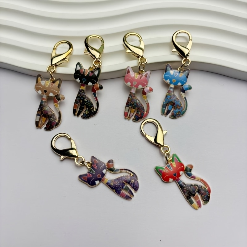 

Vintage Cat Keychain Set - 6pcs Zinc Alloy, Cartoon Animal Charms For Bags & Backpacks, Perfect Gift For & Parties, Cat Accessories, Car Key, Decorative, Back To School