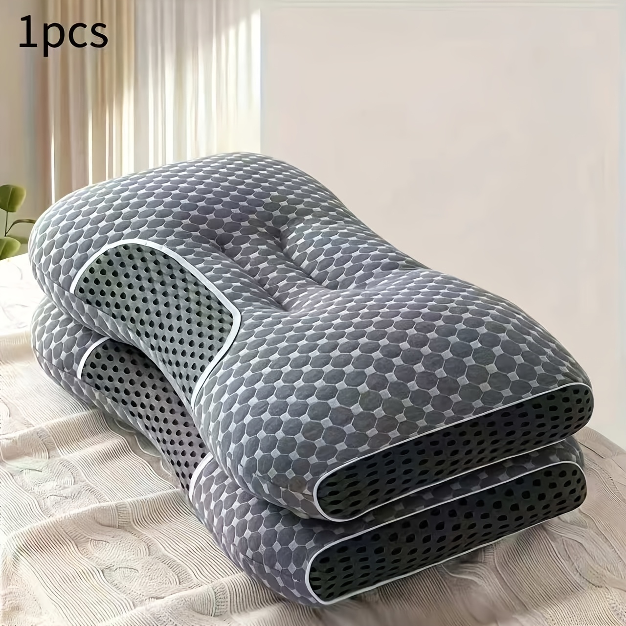 1pc/ Massage Neck Pillow, Comfortable Sleeping Cushion, Adjustable Core, Neck Contour Support, High-quality Core, Detachable Cover