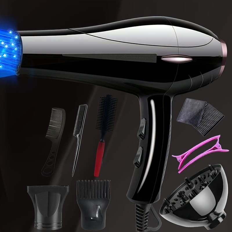 

2100w Hair Dryer With Blue Light, Fast Drying, Hot And Cold Air, Non-folding Handle, Includes Accessories - Plastic, 1.5m- Cord, 220v