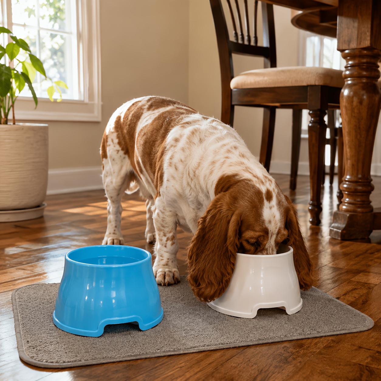 TEMU Set Of 2 Cinnamon Eared Dog Bowls, Food And Water Bowl Set, Suitable For , , And Other Long-eared Dogs, Blue And Beige
