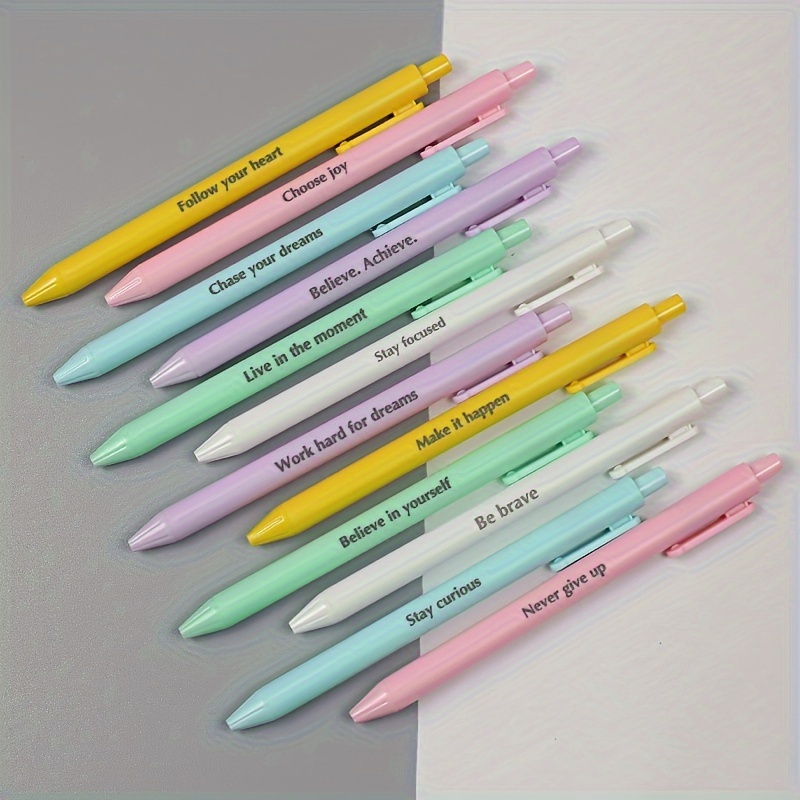 TEMU 12pcs, 12pcs Press Neutral Ballpoint Pen Inspirational Pen Writing Smooth Office Study Test Pen Macaron Color Retractable Pen