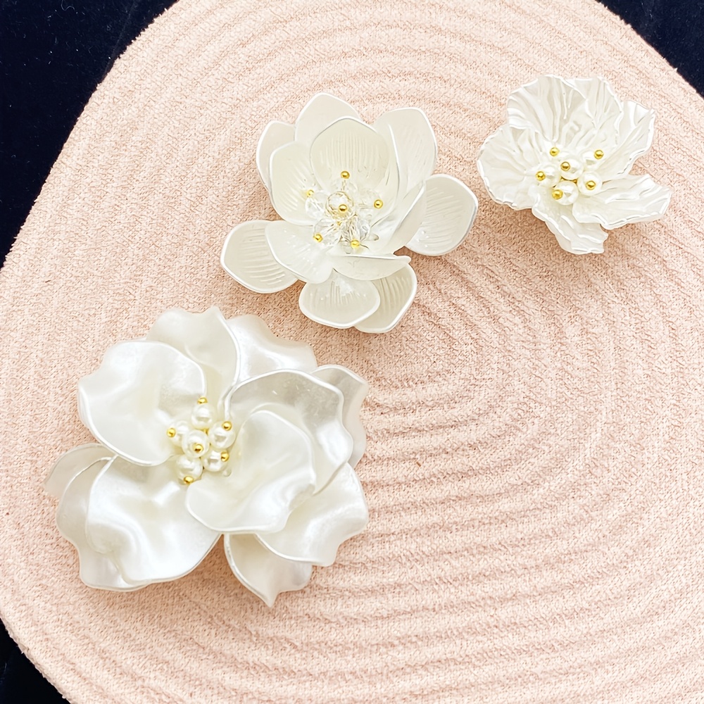 TEMU 1bag 3pcs 3d Glossy Resin Flower Appliques With Beads, Diy Embellishments For Hair Clips, Hats, Shoes, Clothes, Brooch Pins, Craft Supplies For