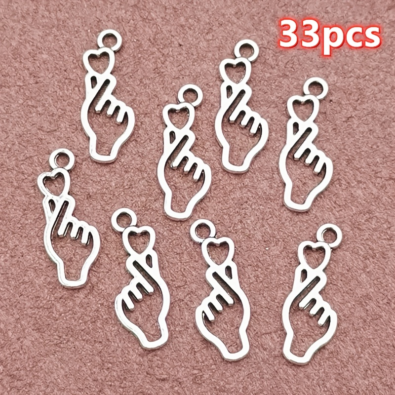 TEMU 33-teiliges Set Vintage-Anhänger mit ausgestanztem „Herz“-Handgesten-Charm, für DIY-Halsketten, Armbänder, Ohrringe, Taschenanhänger, im
