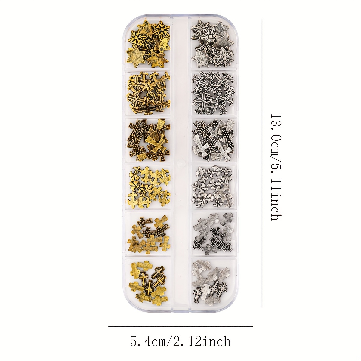 Image of 120pcs/box European And American Dark Retro Style Nail Decoration Y2k Advanced Alloy Nail Art Patch Golden And Silvery Decoration Set