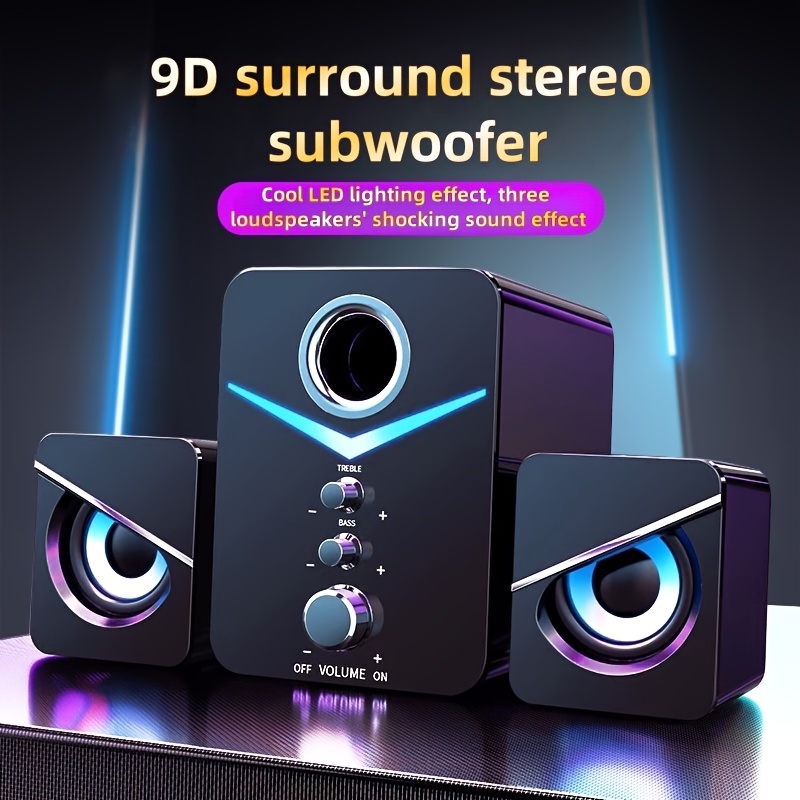 new professional 9d 3-in-1 surround sound computer speakers with led ambient light/desktop speaker/2.1 channel  /computer speakers - independent volume control, usb power supply 3.5mm audio connector, suitable for computers, tvs, smartphones, laptops, outdoor portable  , picnic camping use, multimedia audio, stylish  ,   sound, home theater setup,  ,   device, tech enthusiasts 0