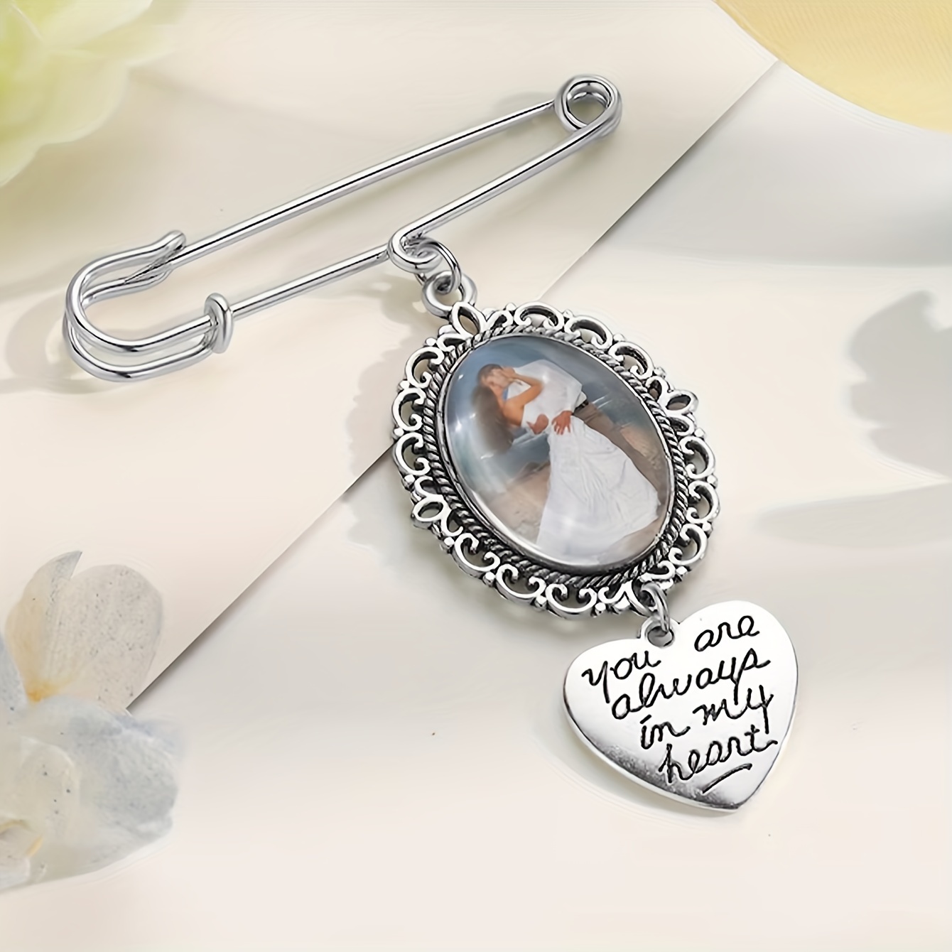 

Custom Photo Bouquet Memory Pendant - Personalized Bridal & Wedding Brooch, Perfect Christmas Gift