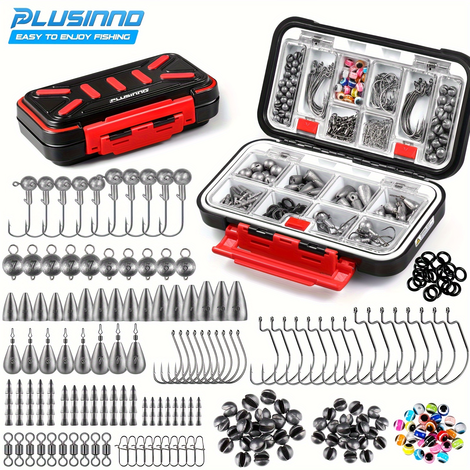 

Plusinno 264pcs Fishing Accessories Kit, Tackle Box With Tackle Included, Fishing Hooks, Fishing Weights Sinkers, Swivels, Beads, Fishing Gear Set Equipment For Bass Trout