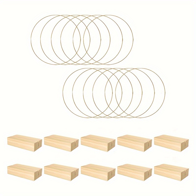 

10-pack 12-inch Metal Hoops With Wooden Clips - Versatile Golden Table Centerpieces For Events & Decor, Easy Installation