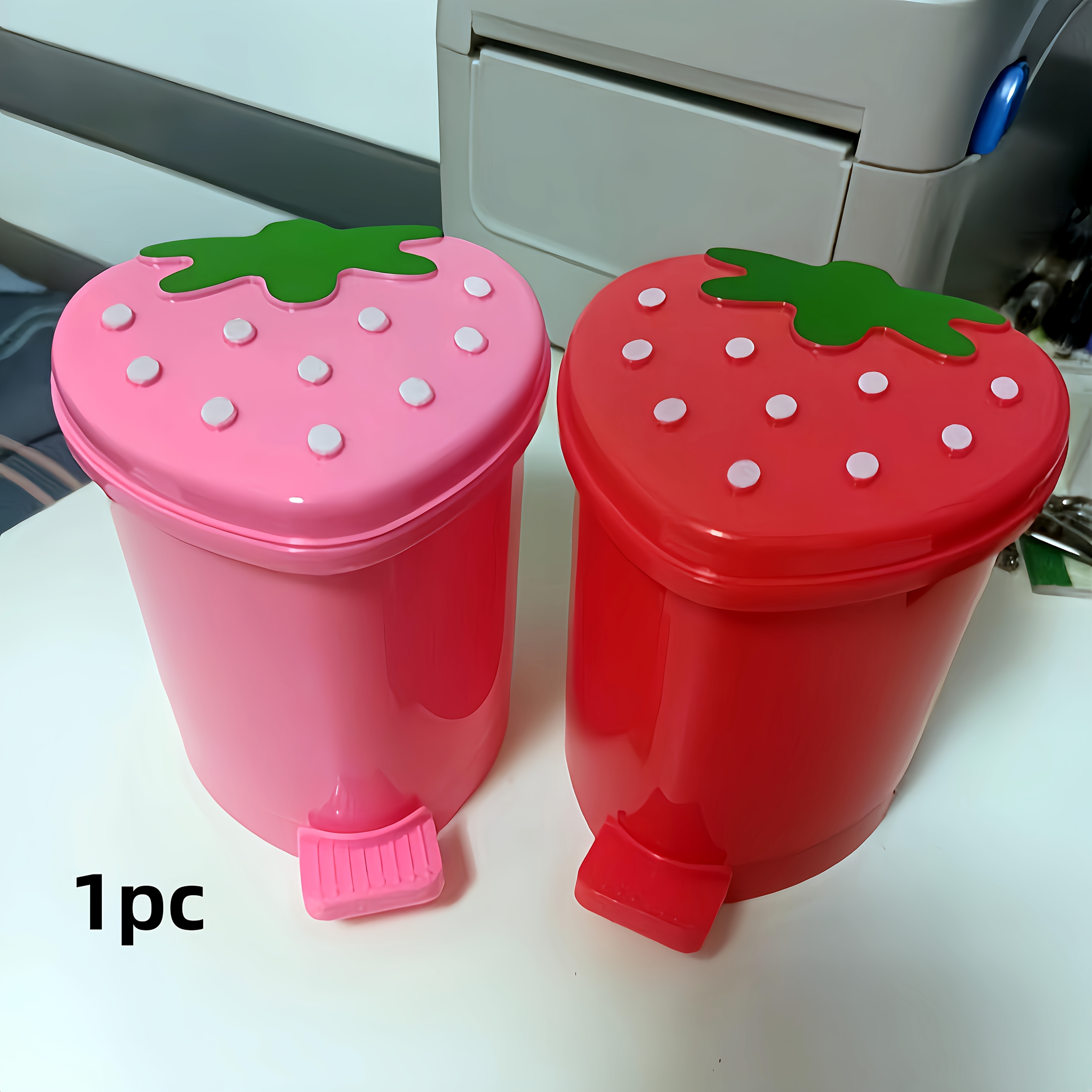 1pc Random Color Small Desktop Trash Can, Cute Strawberry Pop-up Lid Table Waste Bin, Storage Container, Paper Basket