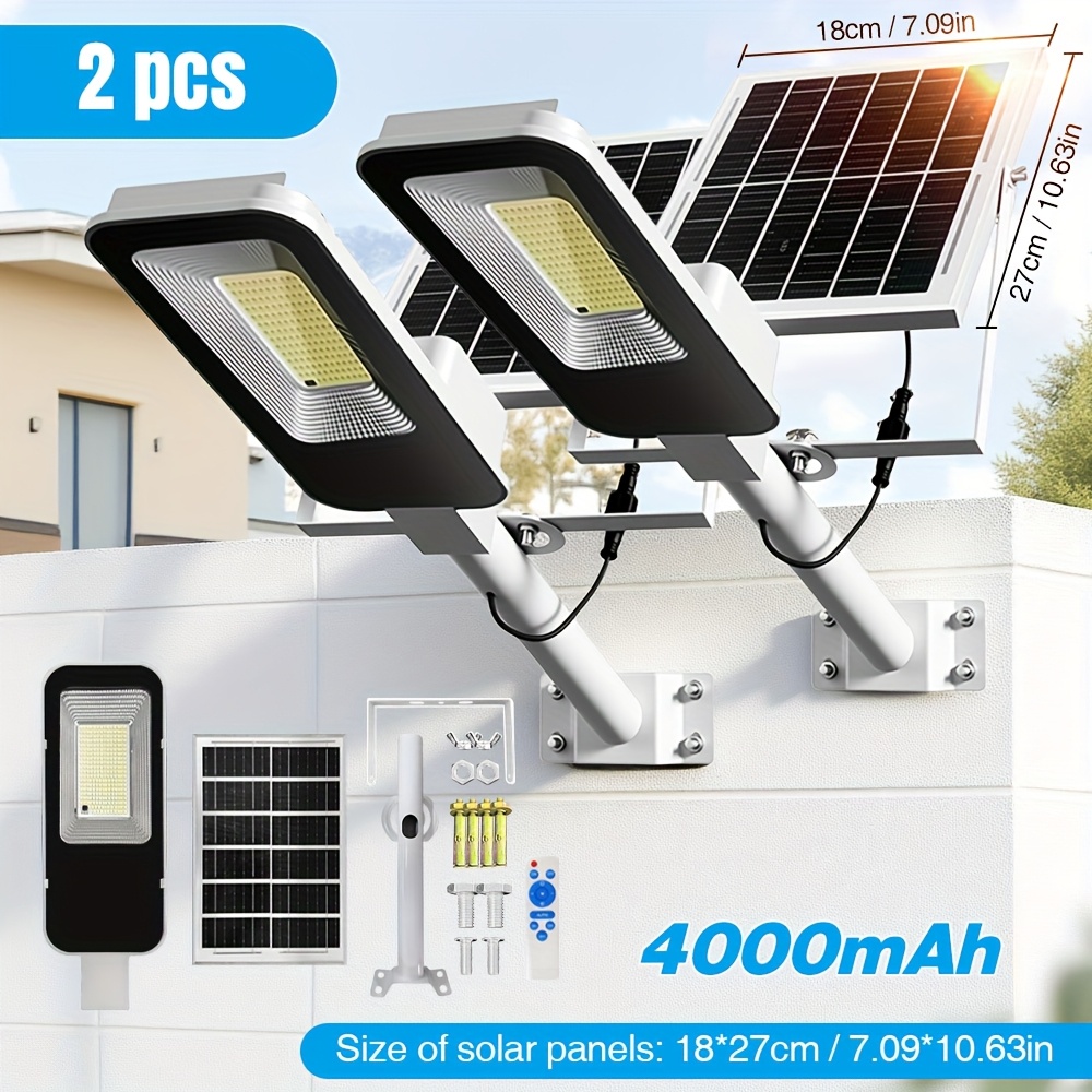 4000mah/two-pack Solar Street Lights, Energy- And Long-lasting , Suitable For Courtyards, Gardens, , And Multiple , With Remote Control And Intelligent Sensing