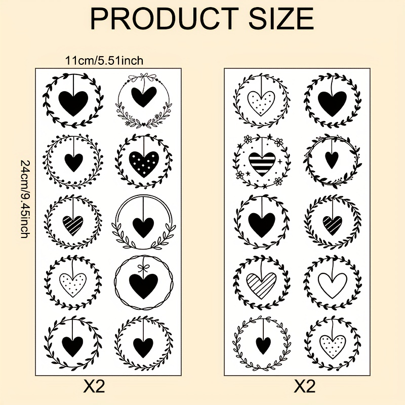 TEMU Dieses Set mit 4 Herz-Transferpapieren ist erhältlich! Es enthält verschiedene schwarz-weiße Herz-Kranz-Designs, die einfach, aber voller Liebe