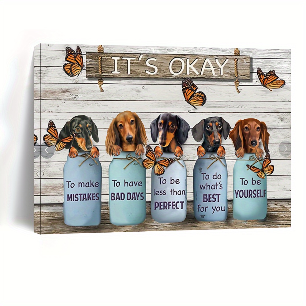

1pc Framed Canvas, Dachshund Dog Butterfly Landscape Poster And Canvas Gift For Dog Lovers Birthday Gift, Poster Wooden Frame Canvas Painting, Wall Art Print With Frame