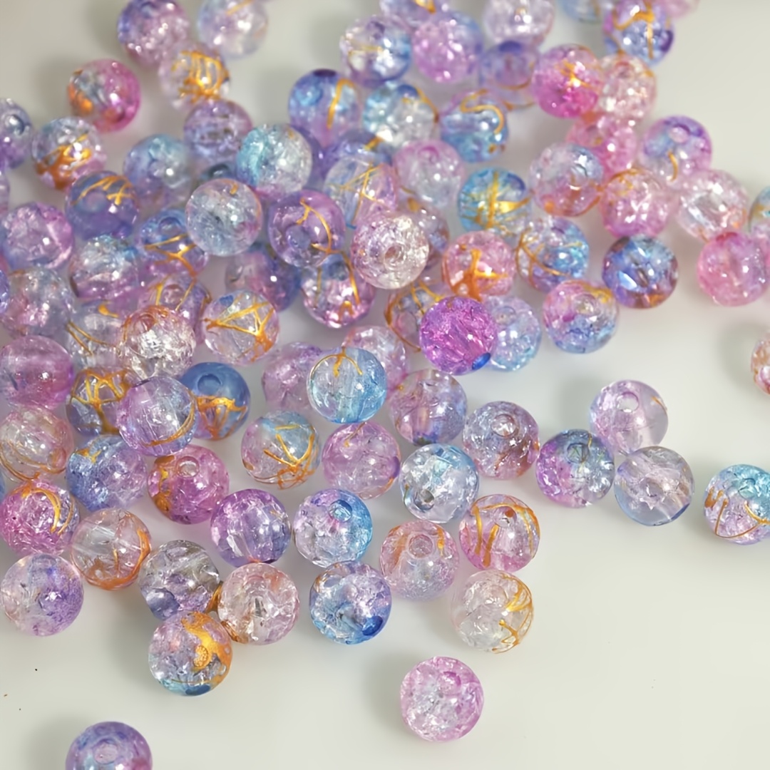 TEMU 121pcs Perles Bleu Violet Craquelées 8Mm, Perles Acryliques, Perles Libres, Bijoux, Perles Décoratives, Pendentifs, Perles de Vêtements, Cadeaux