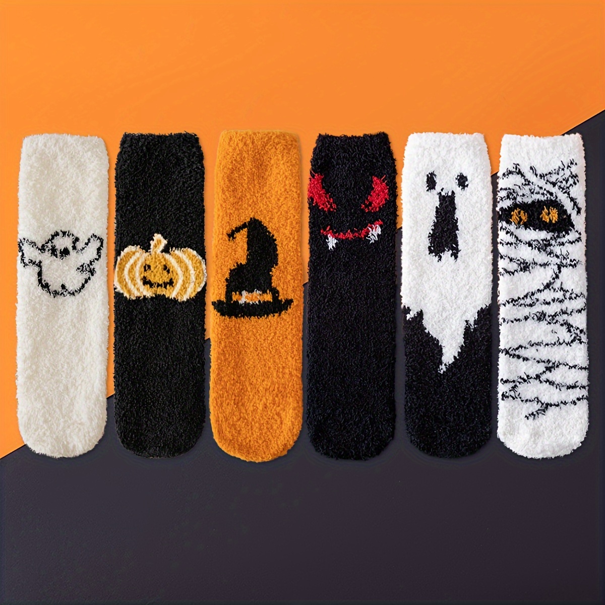 

Women's Fuzzy Crew Fluffy Warm Slipper Socks With Pumpkin, Bat, Prints - 95% Polyester, 5% Spandex, 3 Pairs-pack, Elegant Coral Fleece Knit Fabric With Raw Hem Detail