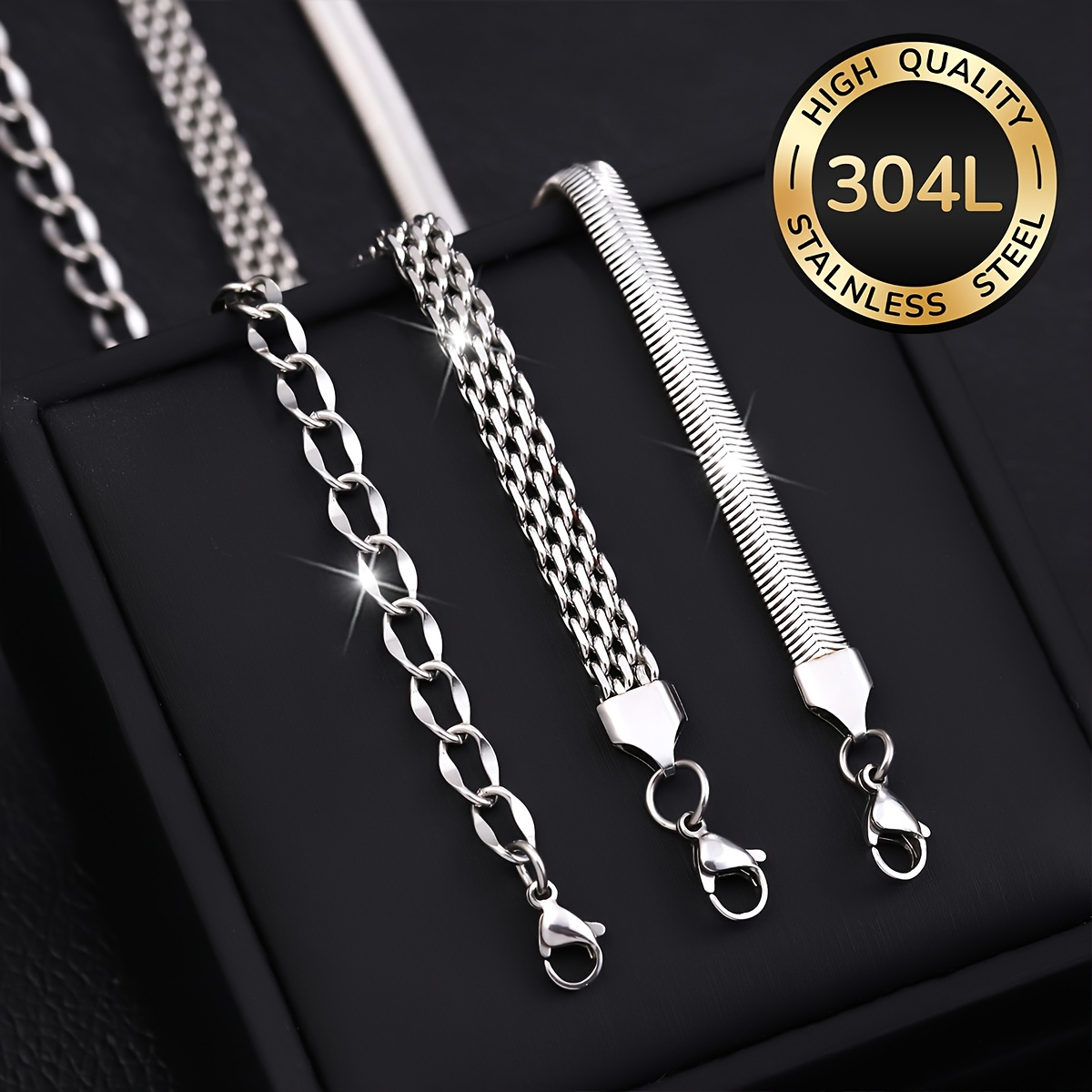 3pcs Women's 304L Stainless Steel Bracelet Set, Waterproof