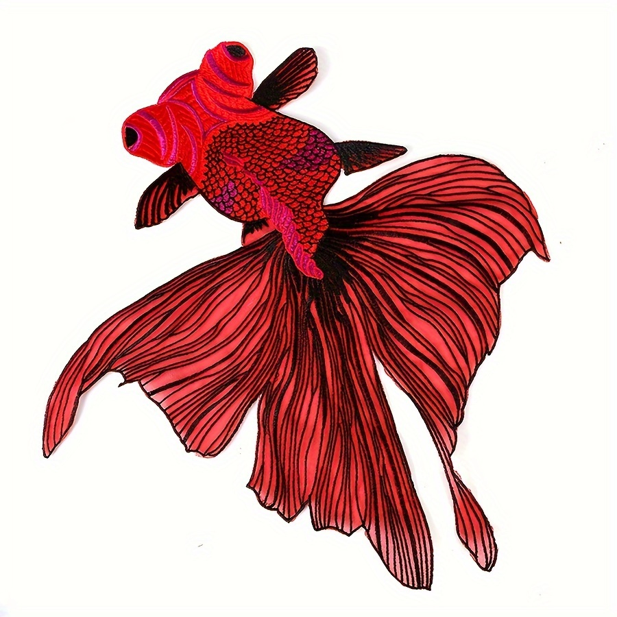 1pc Red Lace Big Tail Goldfish Embroidery Patch Applique Clothing Decoration