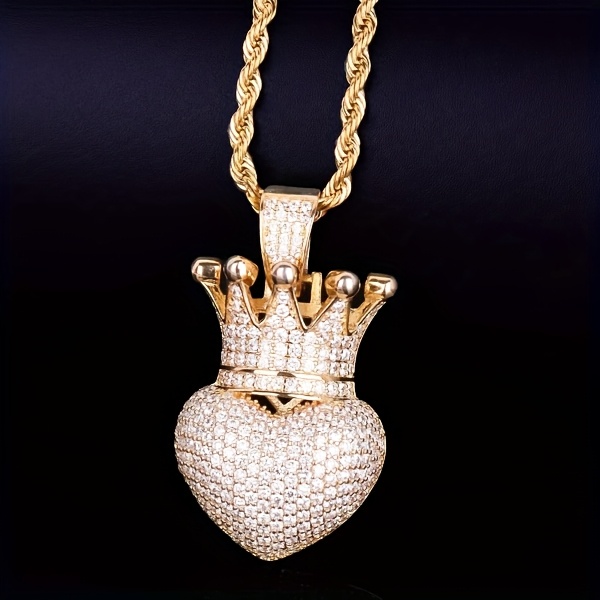 Hip Hop Love Plated Crown Pendant Necklace Image 3