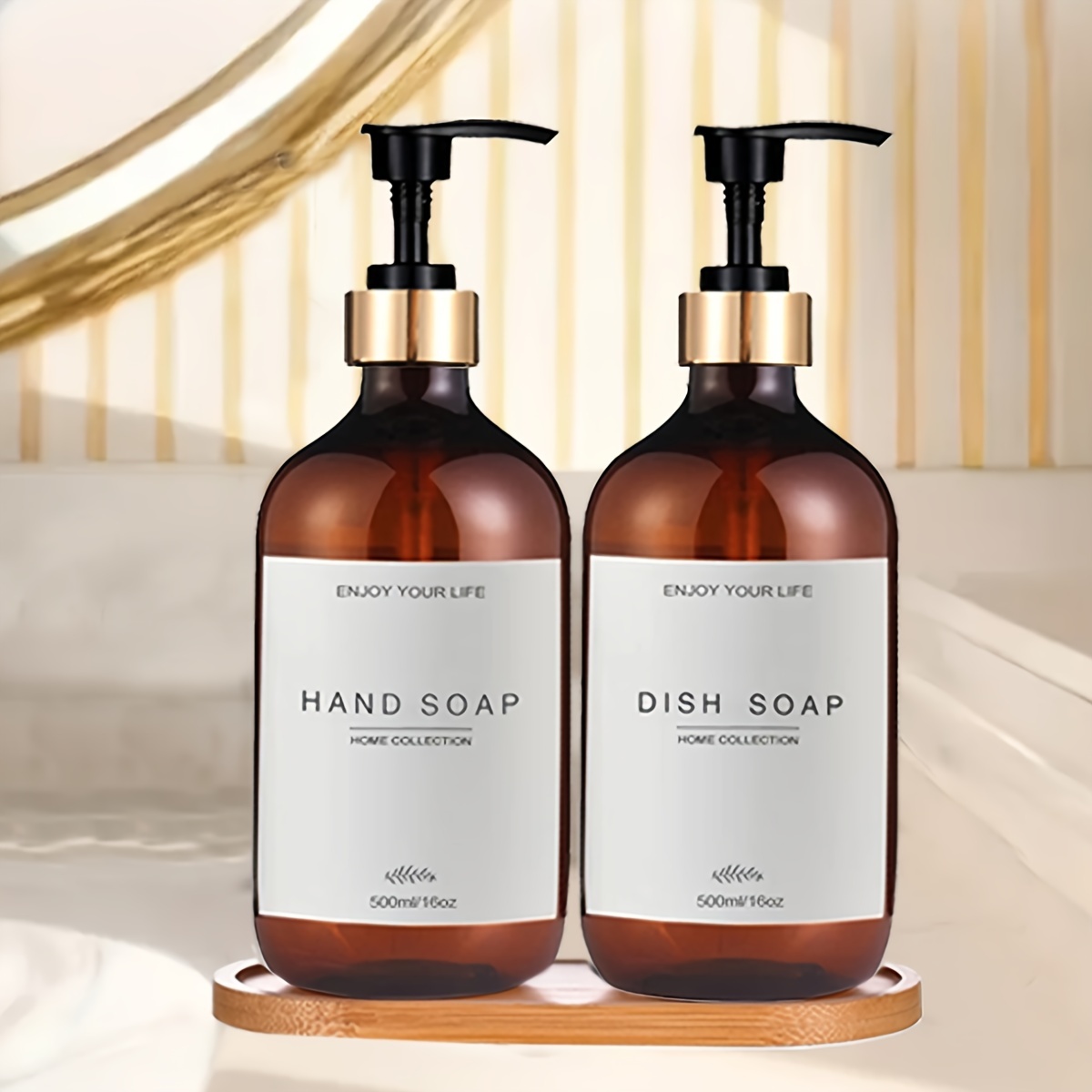 

3pcs Soap Dispenser Set With Bamboo Tray - Refillable Countertop Lotion & Hand Soap Bottles, Plastic/silicone, Fragrance-free Bathroom Accessories