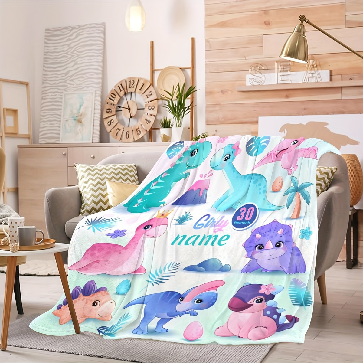 

Girl's Soft And Cozy Dinosaur Blanket: All , Machine Washable, Reversible, Anime Theme, Polyester Fabric