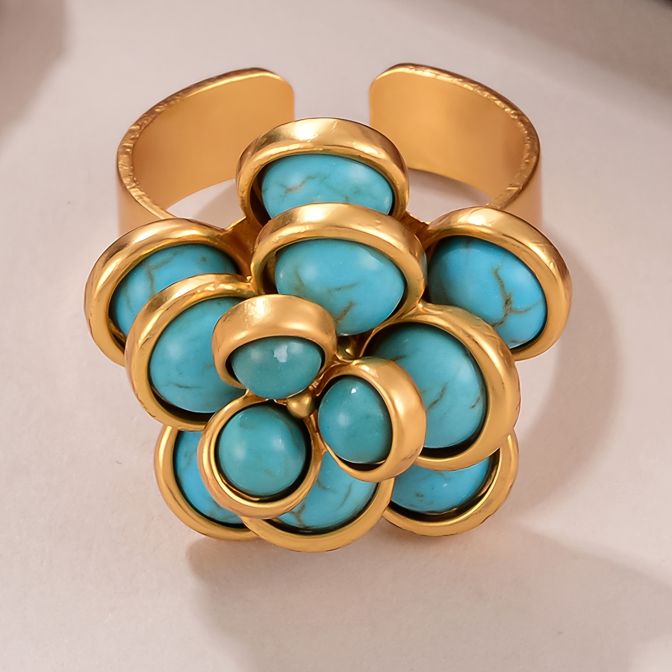 TEMU A Fashionable And Exquisite Vintage Elegant Turquoise Women's Holiday Gift Party Versatile Ring