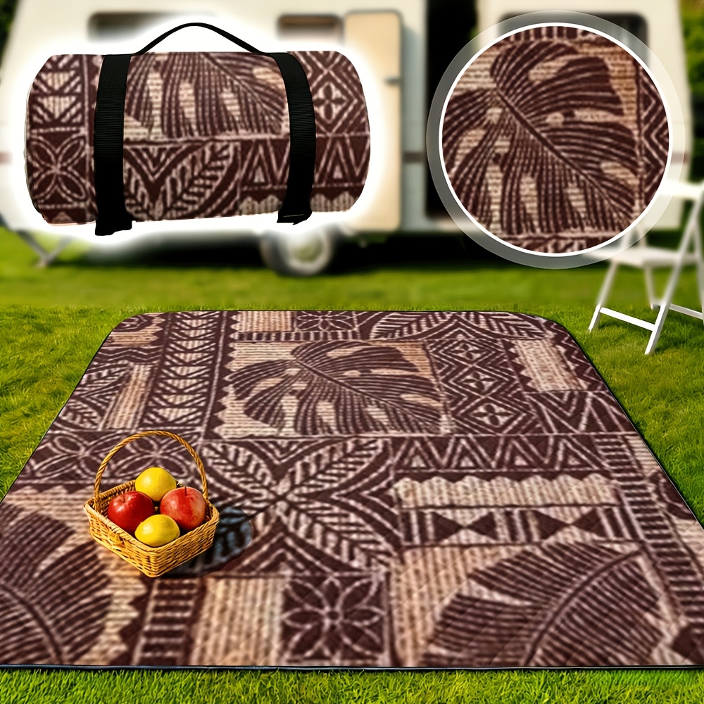 TEMU 1pc,dark Brown Polynesian Tribal Leaf Totem78"x78" Extra Large Outdoor Picnic Blanket, Portable Design For Picnics, Family Gatherings, Barbecues