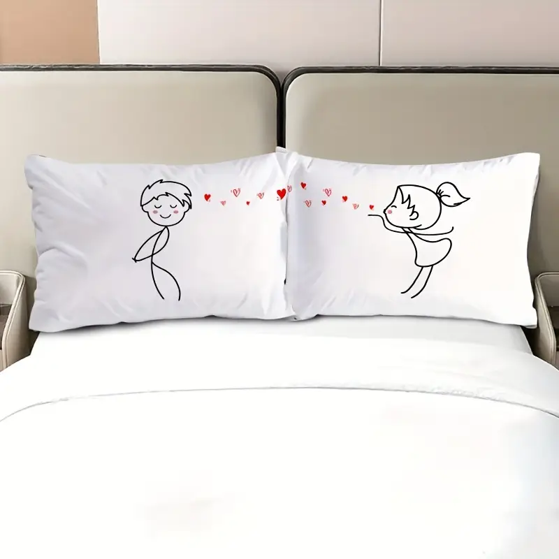 2pcs couple pillowcase 50 75 50 90 kawaii cartoon pillowcase made of 100 polyester spandex fabric digital printing technology Product details 2