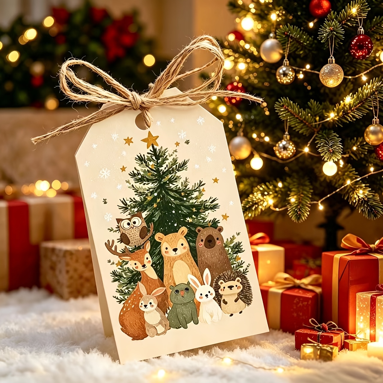 TEMU 50pcs Christmas Gift Tags With Twine- Cute Animal And Tree Designs, Perfect For Nature Lover Gifts, Seasonal Decorations, -friendly Presents,