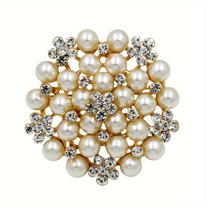 

Voguster Luxury Floral Brooch Pin With Synthetic Pearls And Crystals, Elegant Alloy Holiday Brooch For All , No Power Needed