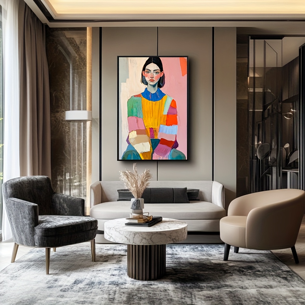 TEMU 1pc Vibrant Abstract Oil Painting - Hand-painted Textured Canvas, Oversized Sweater In Vibrant Colors, Modern Home Wall Art, No Frame Needed,