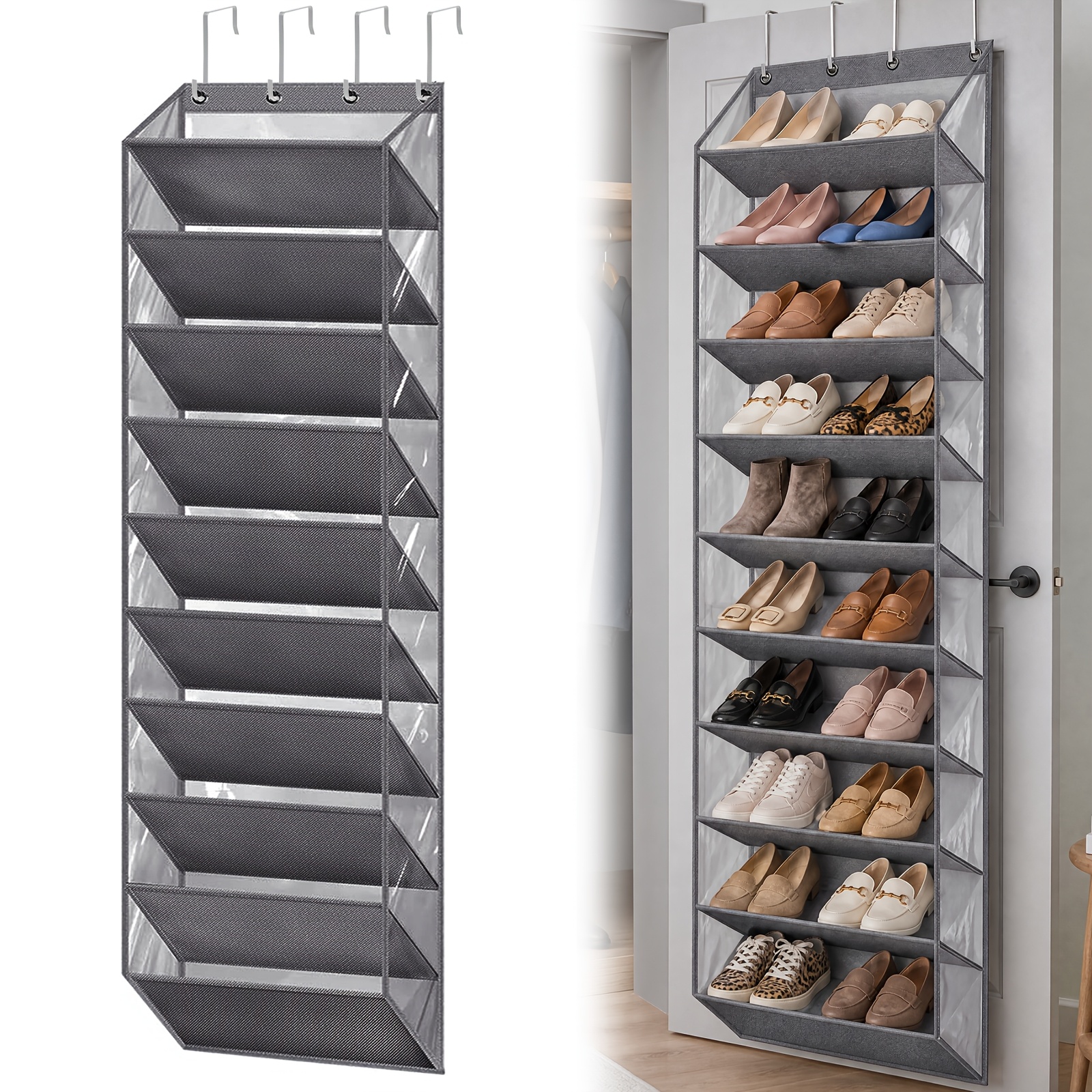 10-tier Hanging Shoe Organizer Over Door, Wall-mount Shoe Storage Bag, Multi-pocket Door Hanging Storage Caddy, Space- Hanger Bag For Shoes, Socks, Cosmetics, Sundries, Hanging Shoe Organizers