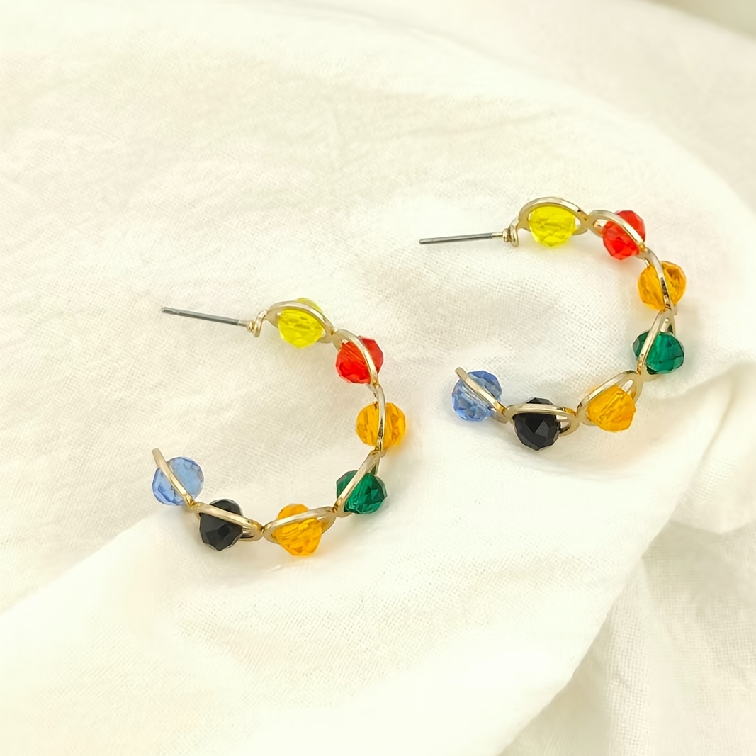 Women's Hollow Inlaid 7pcs Colored Bead Earrings