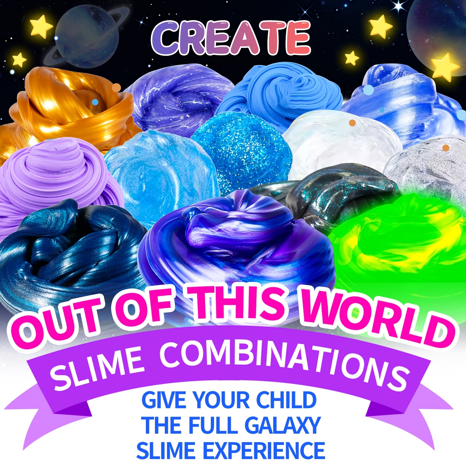 Memorial Day Gifts Galaxy Slime Kit, DIY Non-Sticky & Glow-in-the-Dark Slime Making Set, Perfect for Youngsters' Party Favors & Relax, Ideal Birthday Gift, Perfect for Room Decor