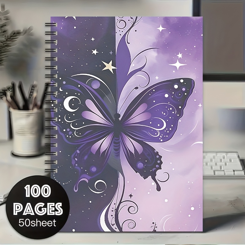 2d flat 1pc luxury spiral bound notebook starry sky   50 pages english language suitable for   use and holiday gifts gift idea starry sky theme durable spiral binding   decoration image 02 lined notebook