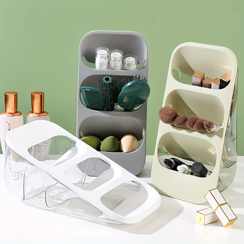3 tier makeup brush holder organizer with multiple compartments lightweight plastic countertop storage for brushes lipsticks skincare products and stationery   bathroom or vanity display makeup brush holder Product details 6