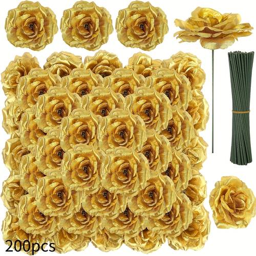 200pcs halloween room decor artificial rose heads with stems elegant floral decor for arrangements weddings christmas decorations