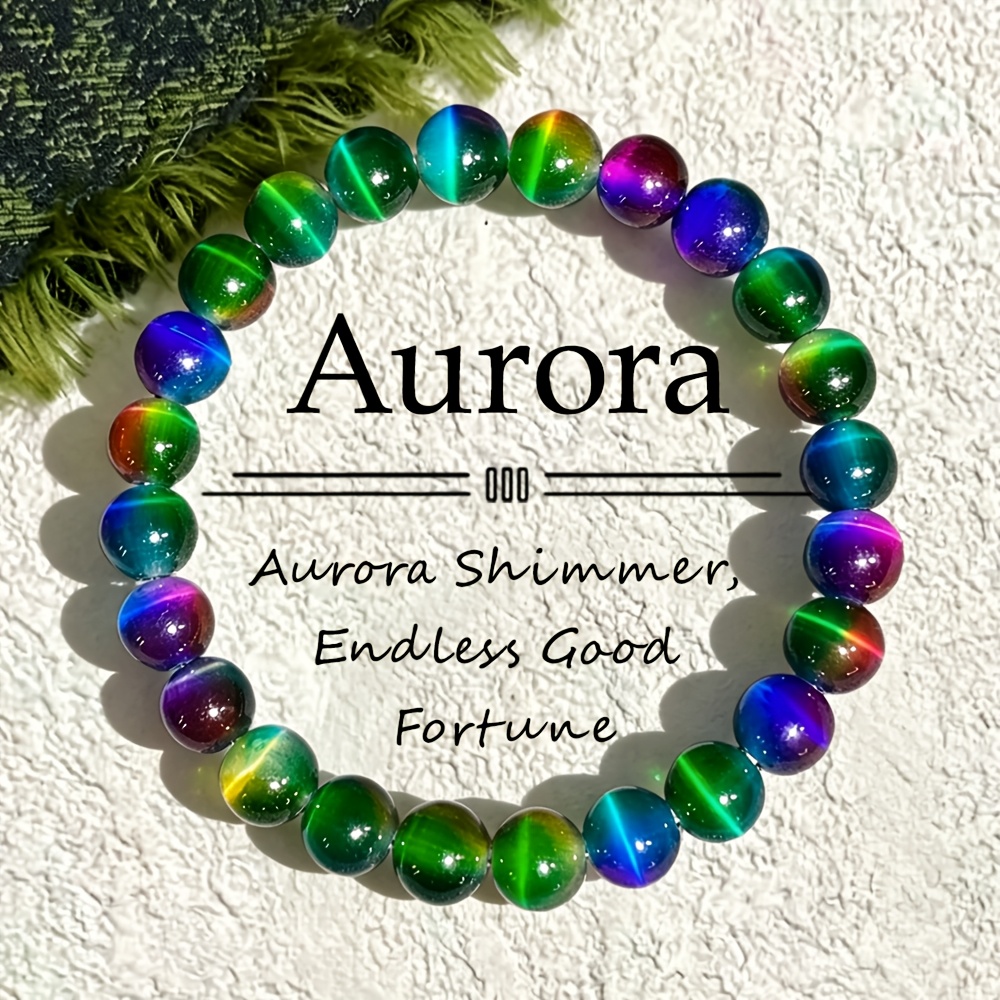 TEMU Pulsera bohemia de con de aurora, para hombres y mujeres, elástica y ajustable, regalo de piedra de para el Lunar, Mardi Gras, Día de San