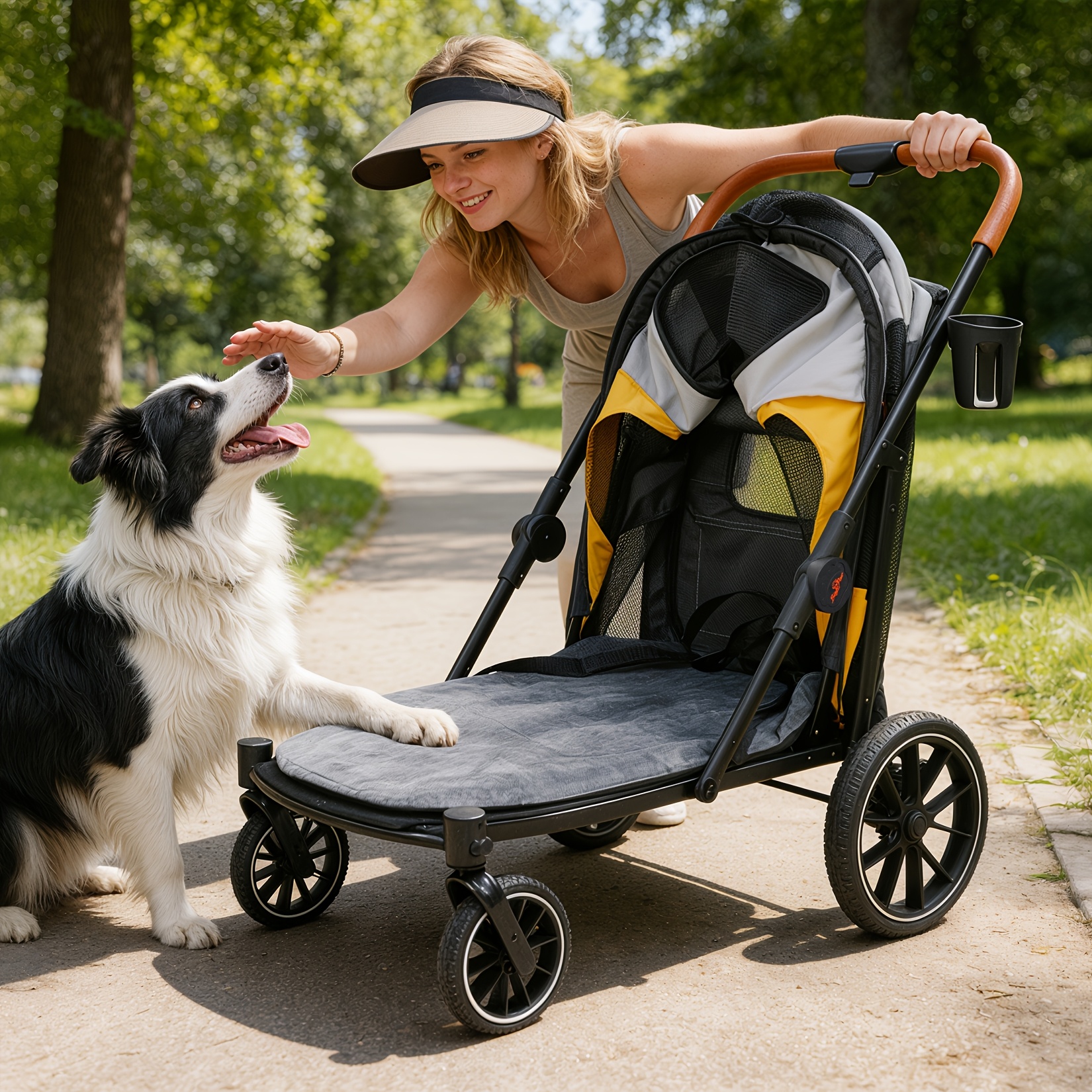 Large Dog Stroller with 4 Wheels: Foldable Pet Stroller for Medium Large Dogs Up to 42Kg, Dual Entry Pet Stroller with Mesh Windows, Storage Pocket, Cup Holder And Brake System, 86X65.5X102 Cm - Image 7