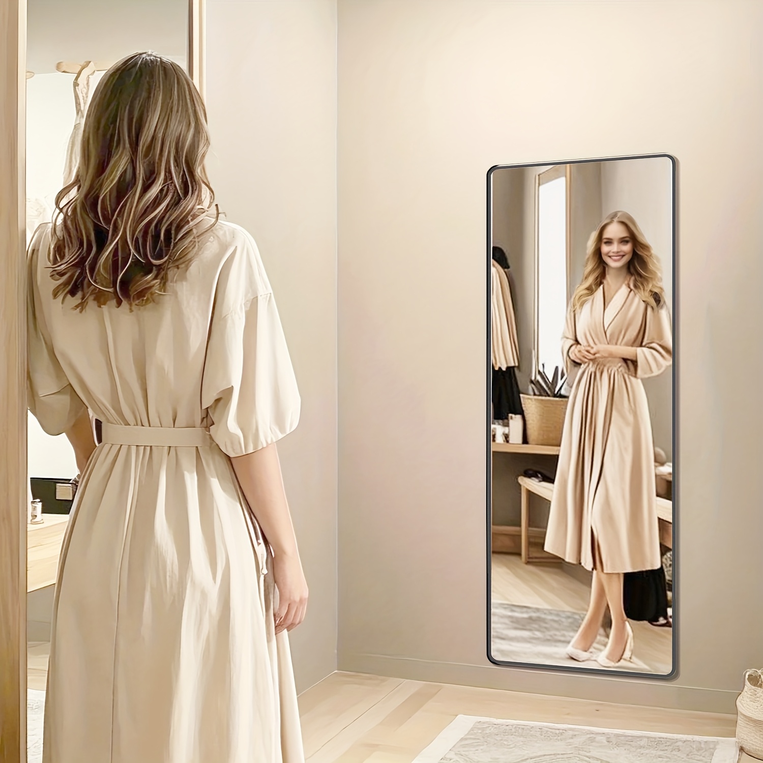 Full Length Mirror, 160 X 50 Cm, Rectangular Full Body Mirror With Stand, Aluminum Alloy Frame Floor Mirror, Tempered Glass, For Bedroom, Living Room