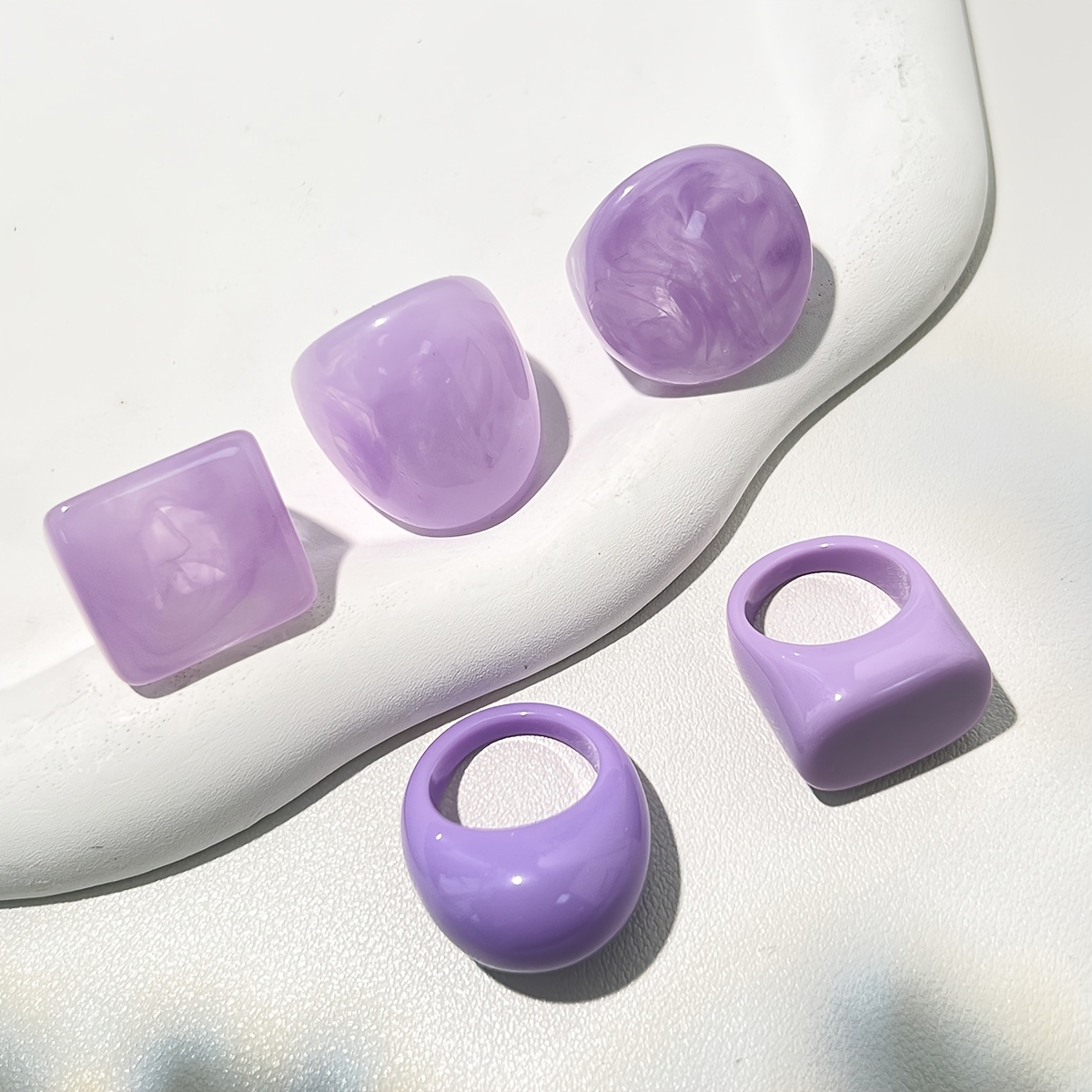 TEMU 5pcs/set Mature Light Purple Elegant Bohemian Women's Resin Rings For Daily Wear