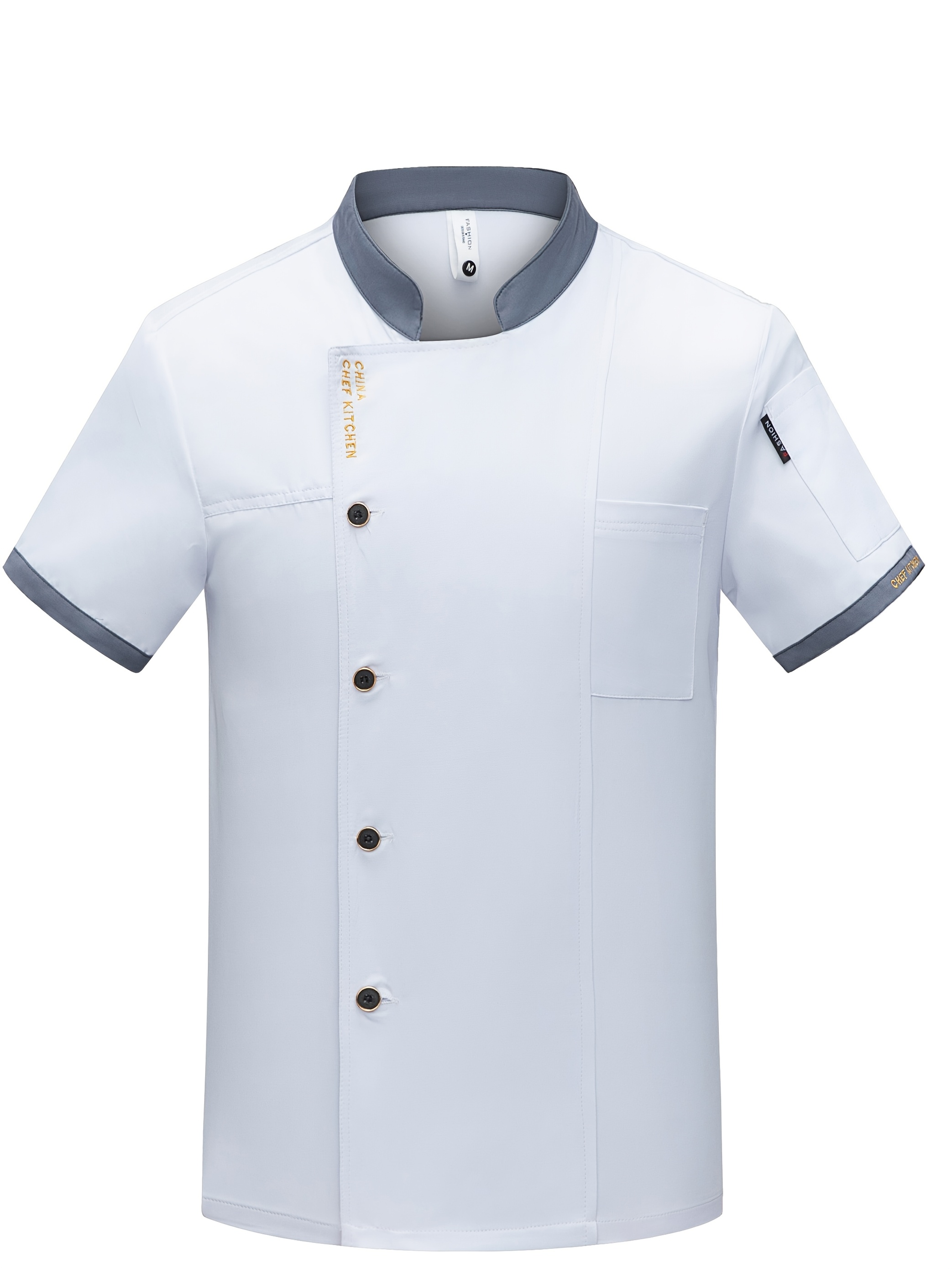 mens chefs short sleeve jacket solid color stand up collar with button details ideal for hotel kitchens bbqs baking coffee tea cake shops school factory canteens uniform jacket   jacket durable chef jacke