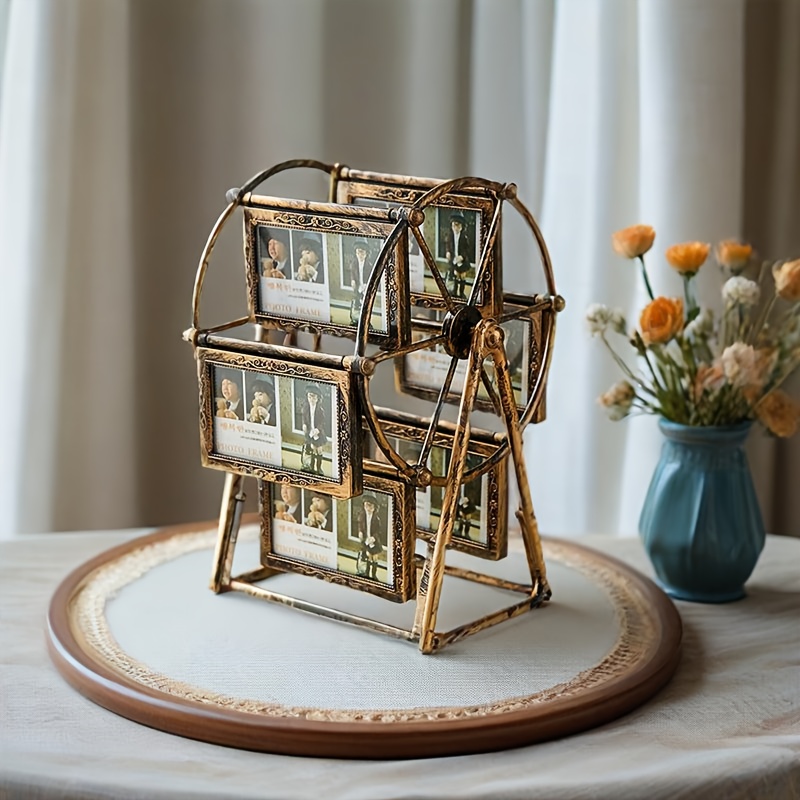 Image of 1 Retro Rotating Wheel Photo Frame - 4-inch Frame - Exquisite Living Room, Bedroom, Desk Decor - Perfect Valentine's Day, Birthday, Christmas Gift - Frame Material: Abs Plastic