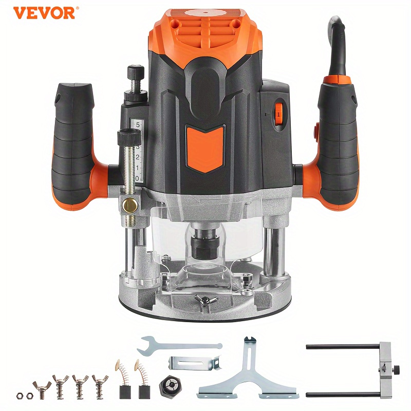 

Vevor Plunge Router, 3-1/4 , 120v, 12000-23000 Rpm Variable Speed, Electronic Plunge Base Router, Plunge Woodworking Router Kit With Carry Case, Parallel Guide, Straight Guide, 1/4" Collet Cone Set