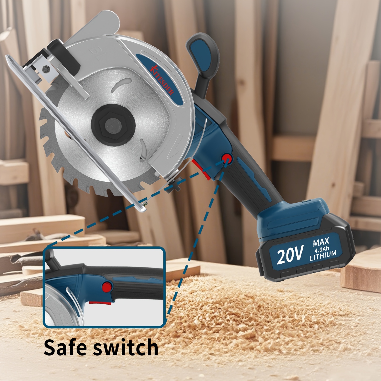20v circular saw cordless 4 1 2 with 6900rpm 6 saw blades metal auxiliary handle circular saw kit with 2 2 0ah battery and charger ideal for wood   plastic drywwall tile