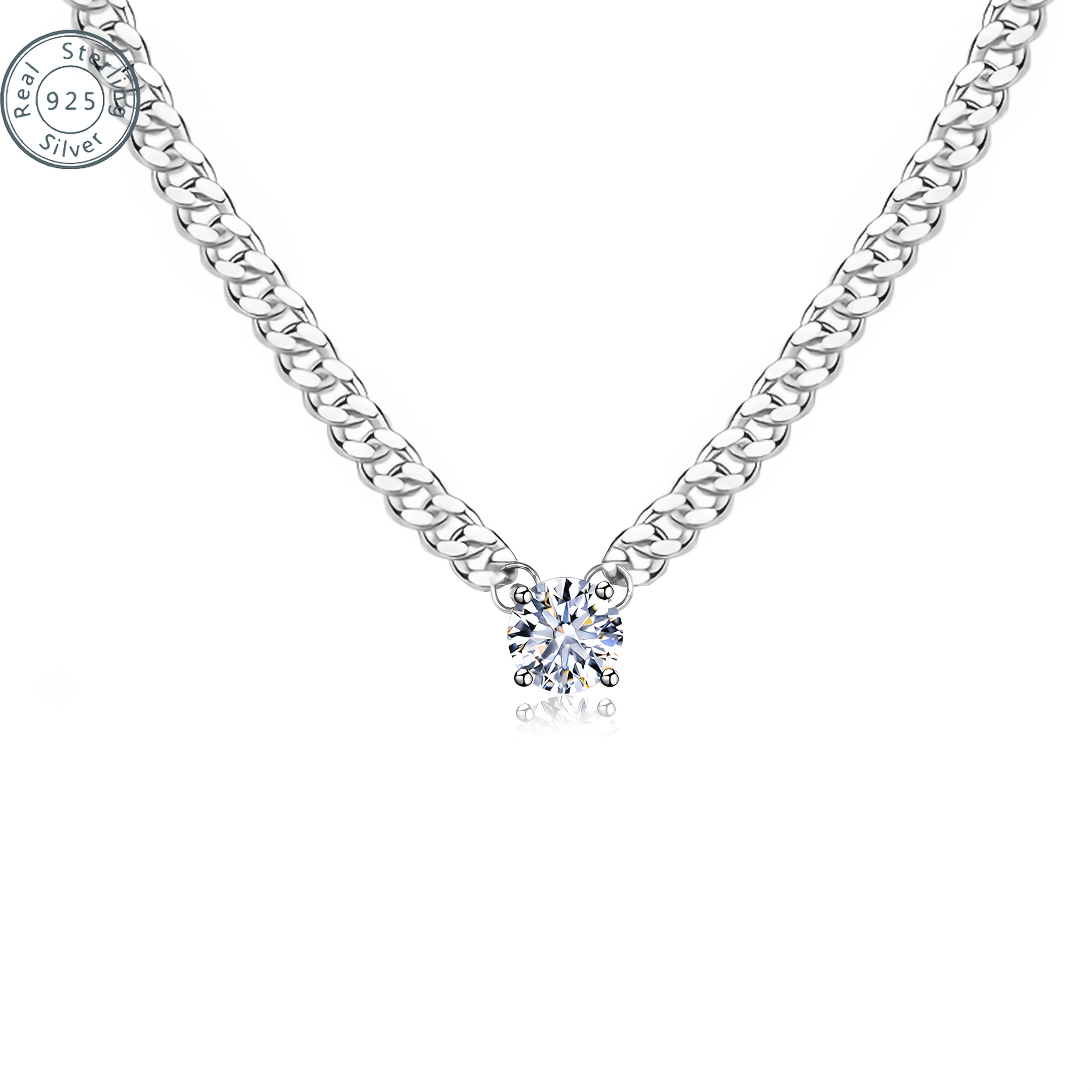 Image of 925 Sterling Silvery Women' Necklace With Moissanite Fashion Piece Luxury And Sparkle Perfect Gift For Valentine's Day And Anniversary Presented In A Gift Box