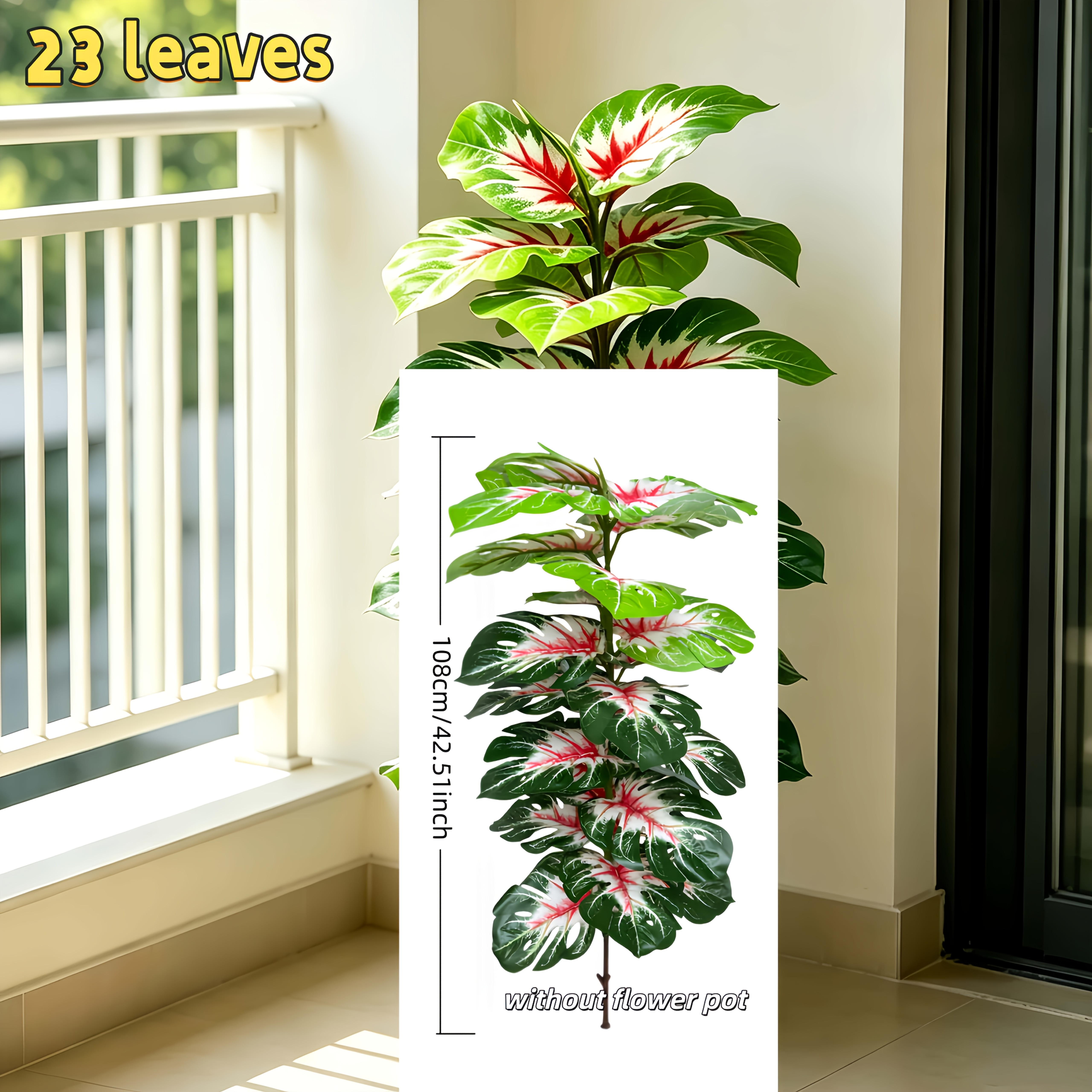 TEMU 1pc Extra Large Artificial Green Plant Red Heart Philodendron - Wedding Garden Modern Decoration, Large Leaf Decorative Tree, Courtyard Nordic