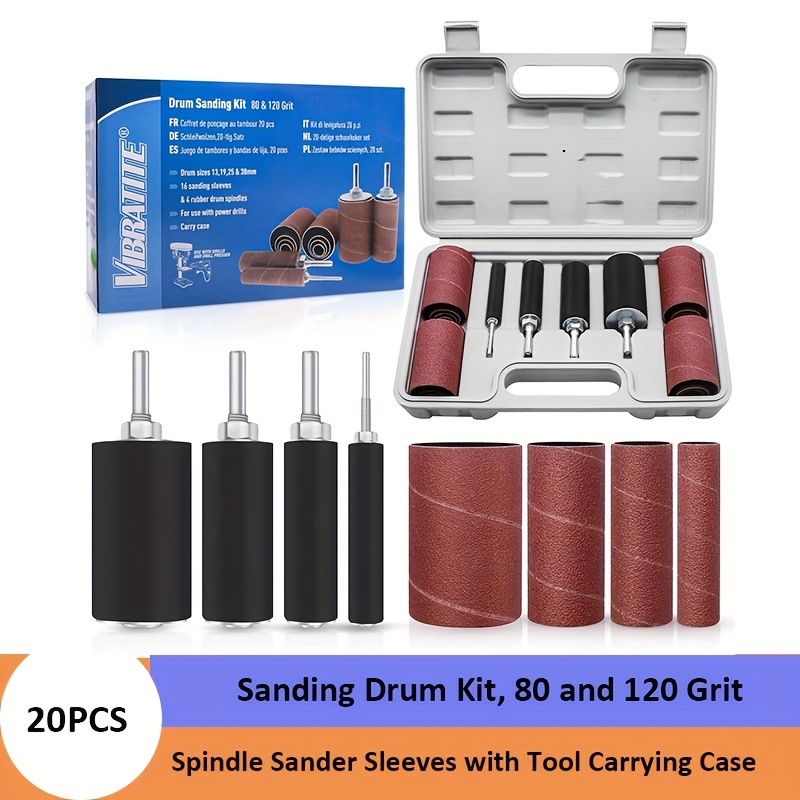 

20pcs Spindle Sander Sanding Drum Kit With Rubber Mandrels And Sanding Sleeves For Woodworking - Round Head, Corundum Grit Material, Fits Oscillating Spindle & Orbital Sanders, Assembly Required