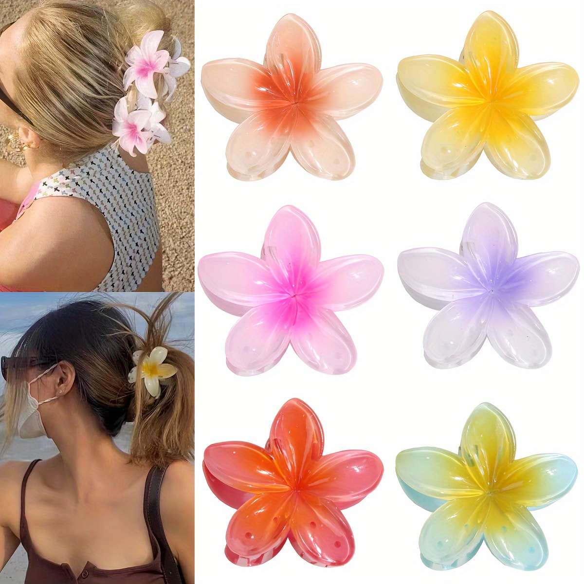 

6pcs Elegant Colorful Flower Shaped Hair Grab Clips Trendy Non Slip Ponytail Holders For Women And Daily Use Wear